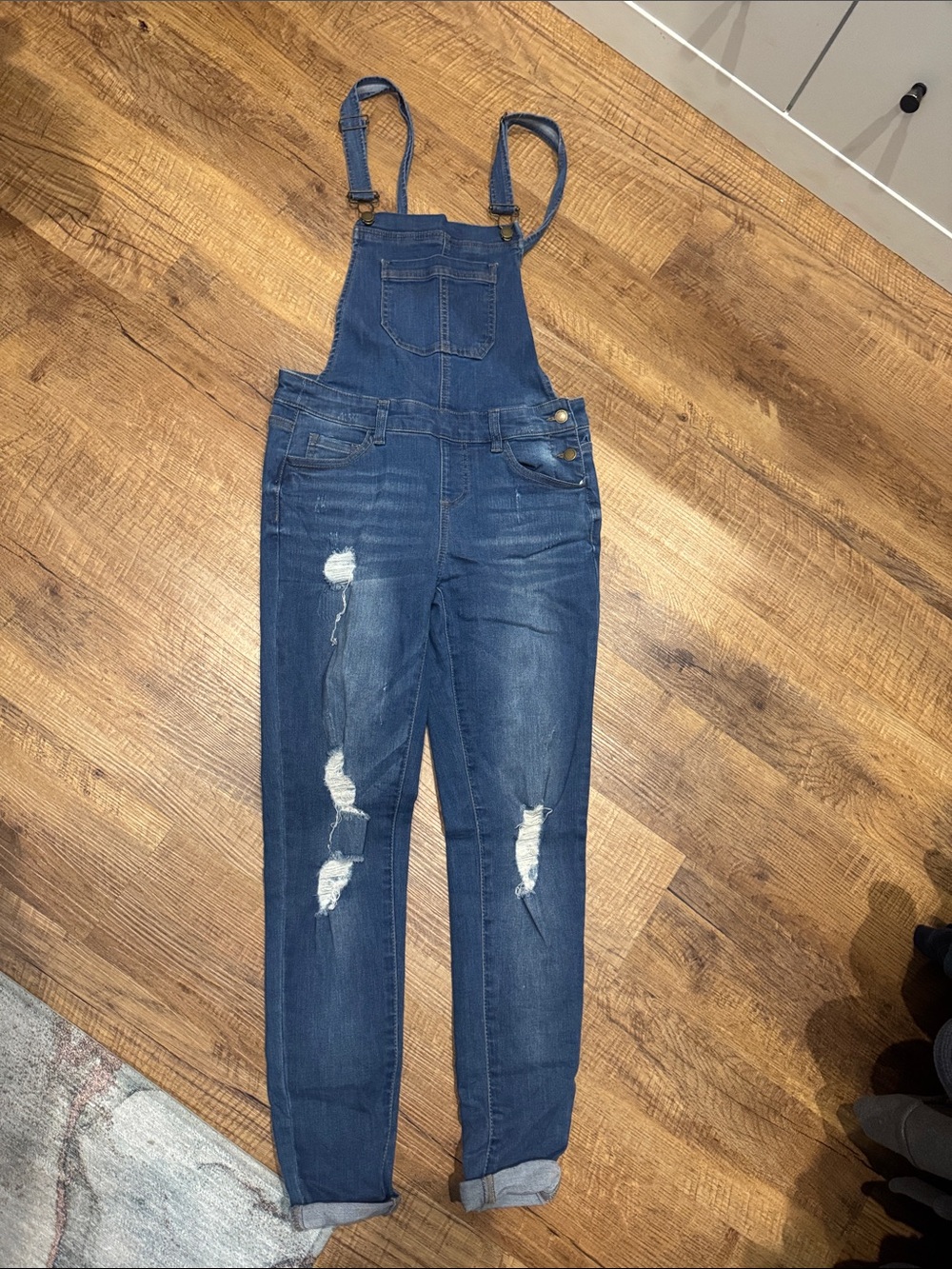 Wax Jean Distressed Blue Denim Overalls
